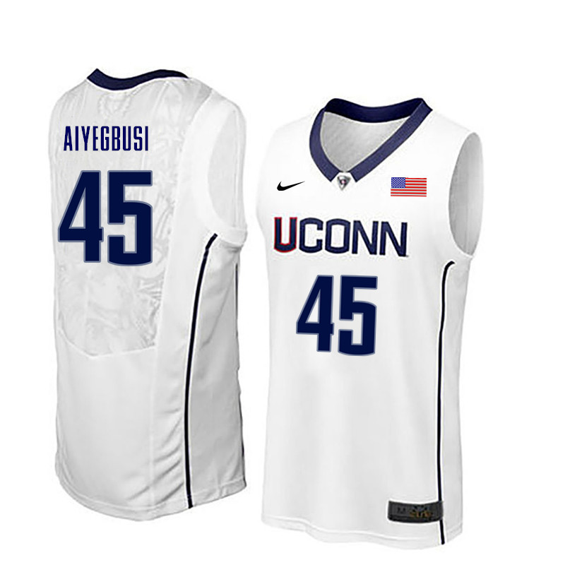 Men Uconn Huskies #45 Temi Aiyegbusi College Basketball Jerseys-White - Click Image to Close